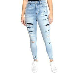 WOMEN'S Almost Famous Hi-Rise Distressed Super Skinny. Size 5. New With Defect
